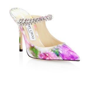Jimmy Choo Satin Floral Bing Crystal Heels